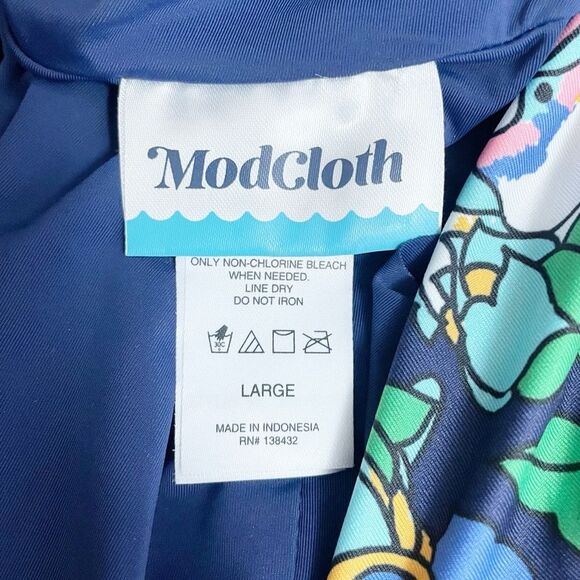 NEW ModCloth The Bethany One-Piece Swimsuit Size Large Navy Floral Plunge Halter - Picture 11 of 14